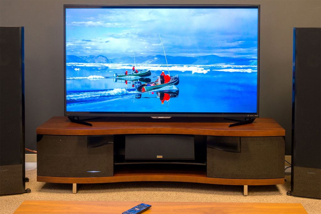 High definition flat-screen TV with a vibrant blue background